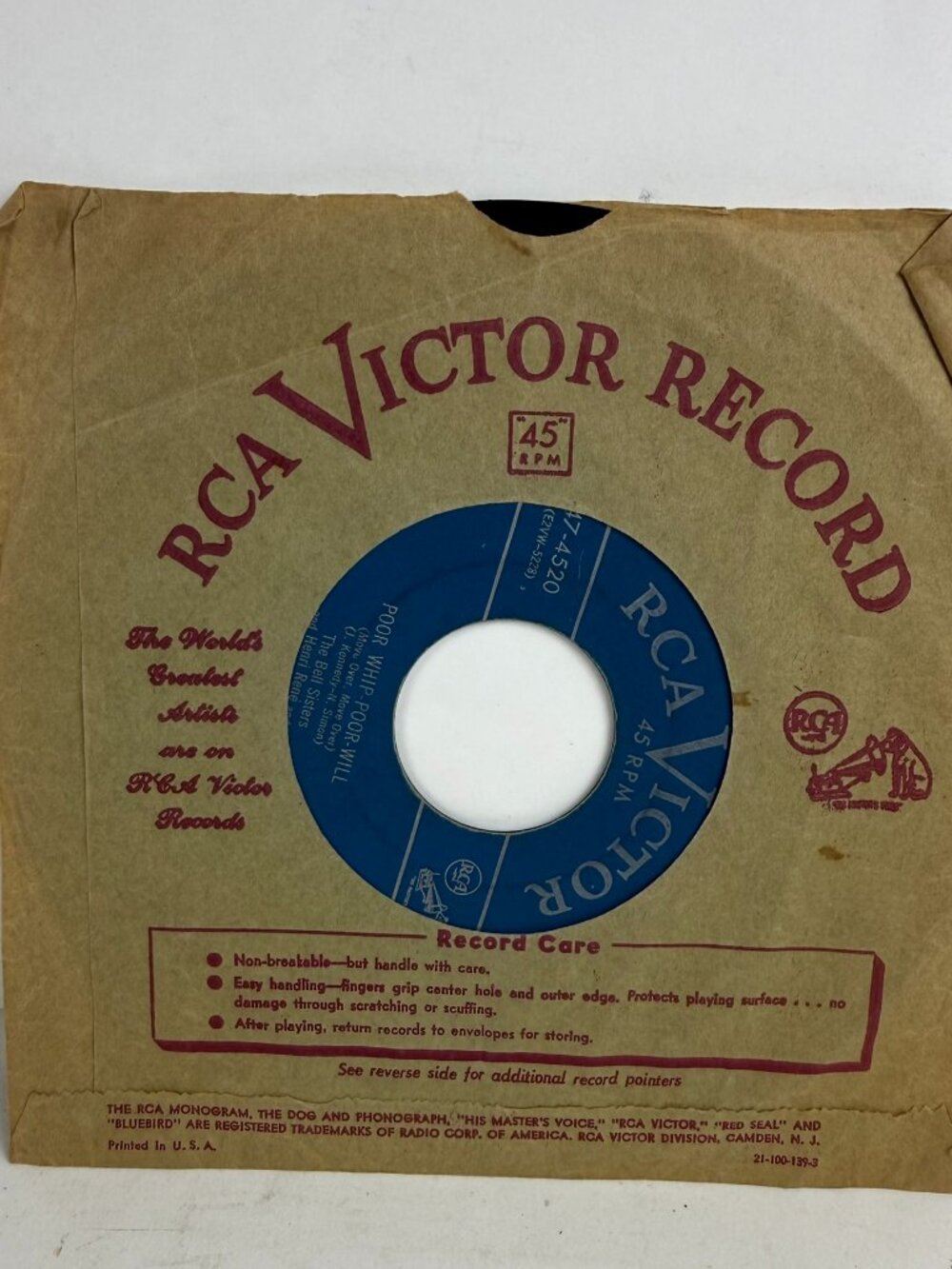 The Bell Sisters Henri Rene Wheel Of Fortune RCA Victor 47-4520 7" 45 RPM Vinyl